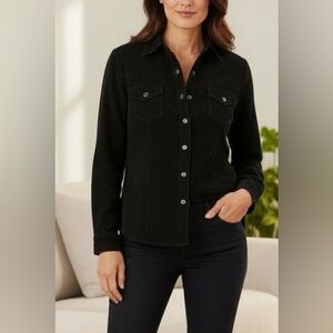 Denin & Co 100% Genuine Suede Leather Snap Front Shirt Jacket Wide Fit Black S